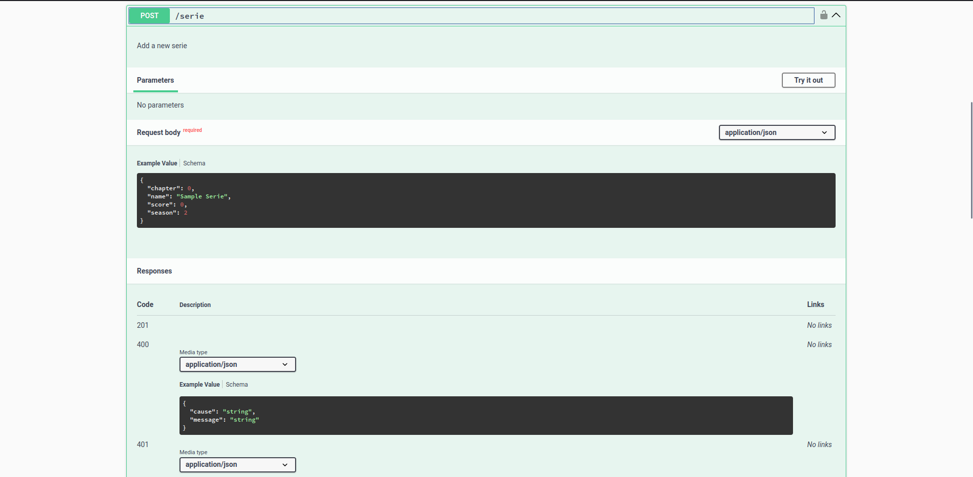Swagger Screen POST